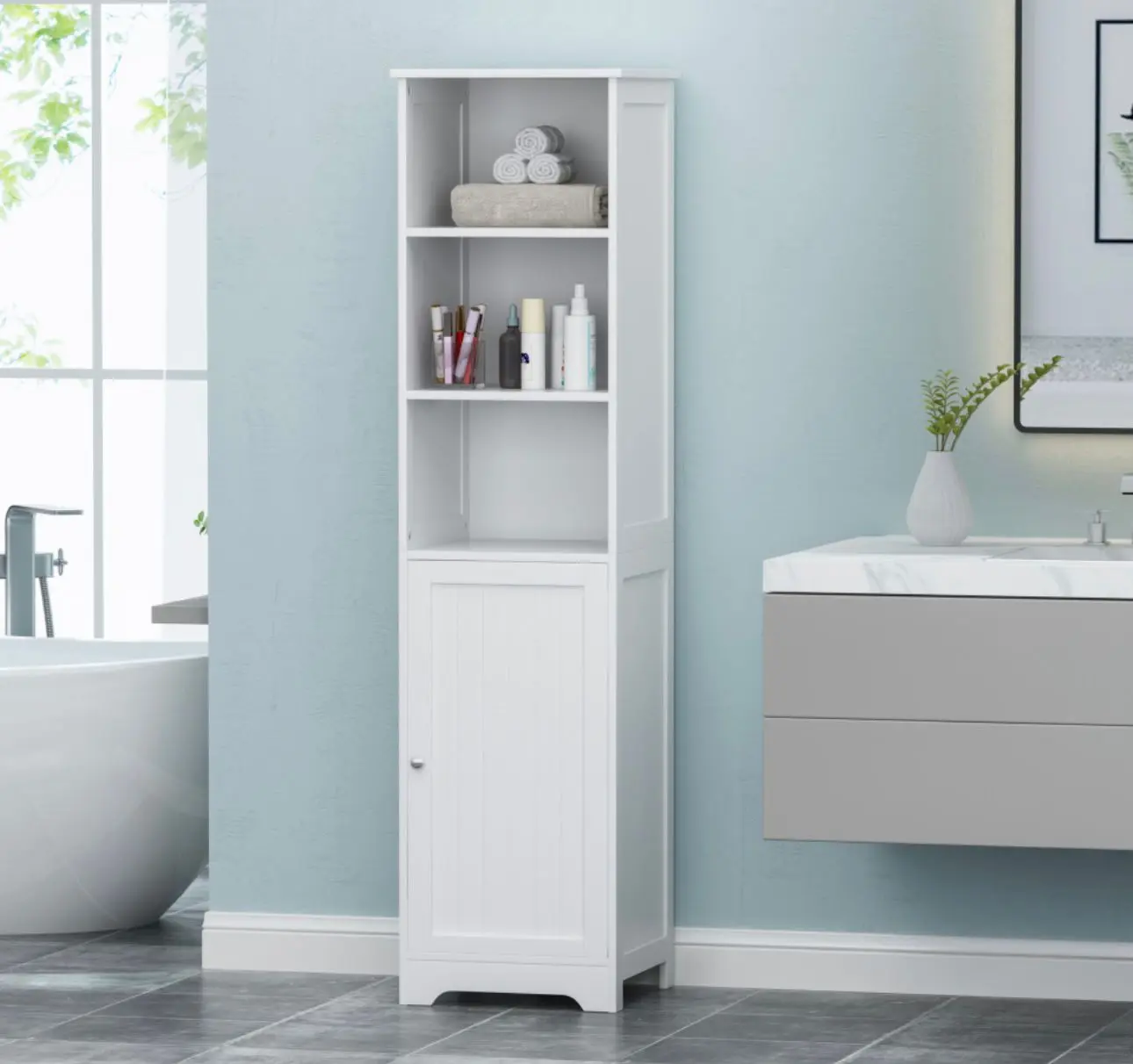 Mueble para baño color blanco y negro